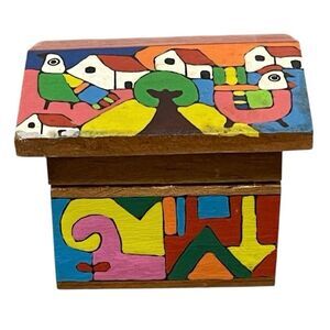 Handcrafted Folk Art Wooden Miniature Trinket Box Colorful Made in Honduras